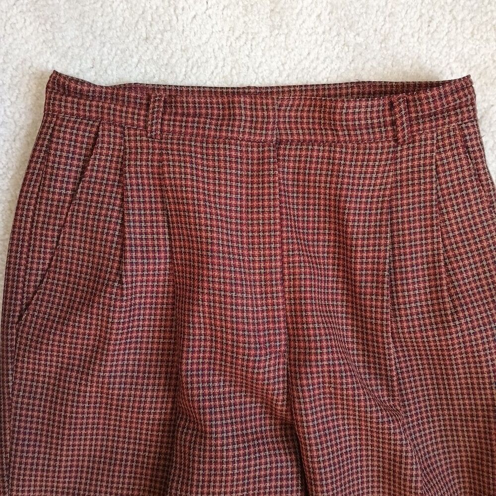 Vintage Liz Claiborne Collection Wool Pants Red Blue Check Size 8 Tapered 28x30